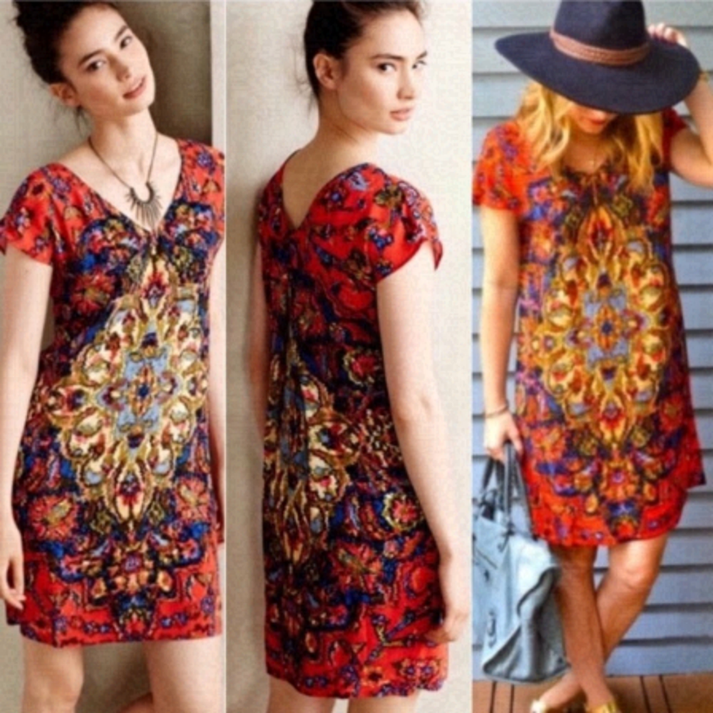 Anthropologie Maeve Watercolor Medallion Bohemian Print Dress Size XS Tunic Boho